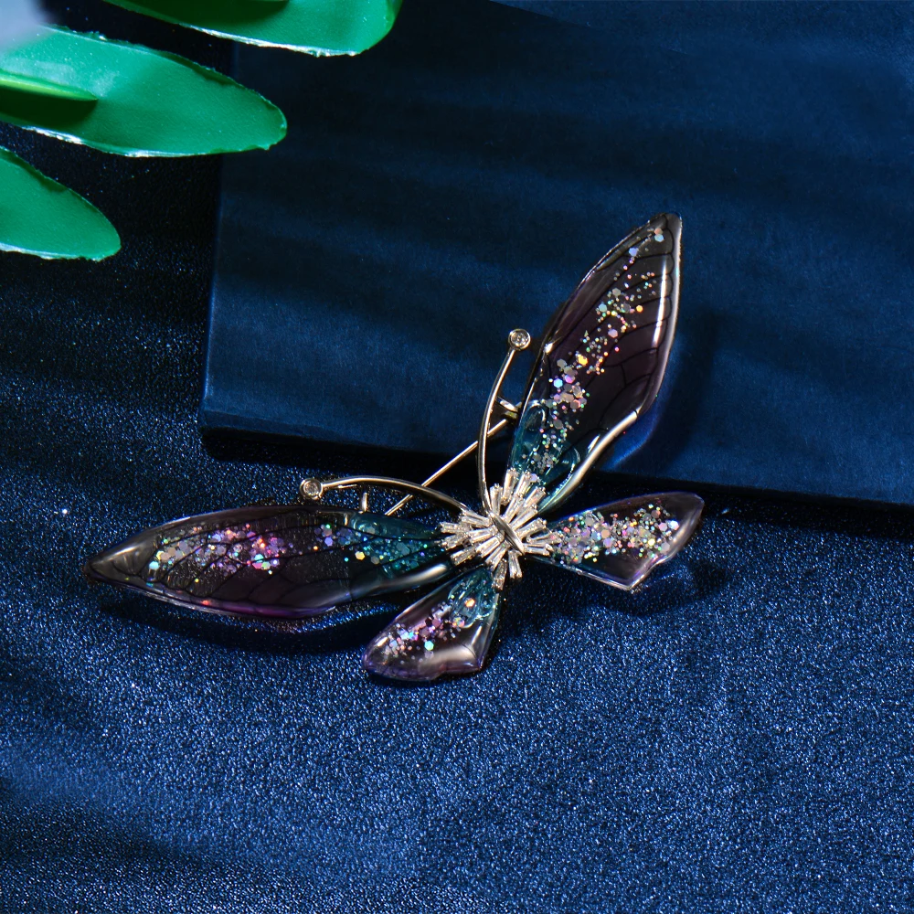 Blucome Newest Shiny Purple Butterfly Brooches Suit Bag Scarf Hat Corsage Pins Jewelry for Women Girls wedding Accessories Gifts