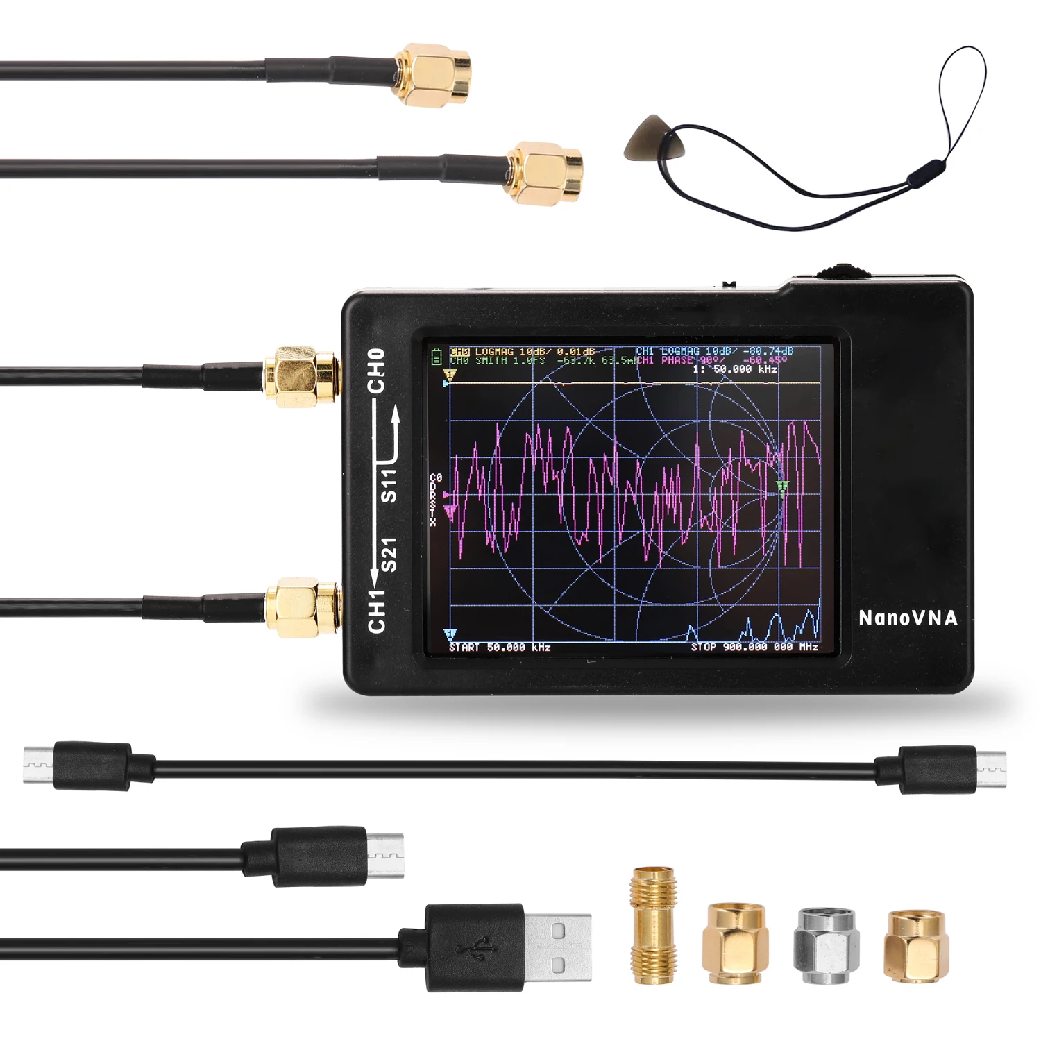 

Digital Display Touching Screen Shortwave MF HF Antenna Analyzer Standing Wave Portable Vector Network Analyzer 50KHz-900MHz