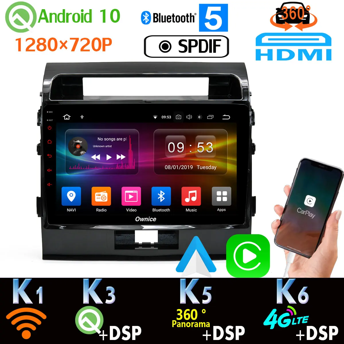 1280*720P PX6 4G + 64G Android 10 0 для Toyota Land Cruiser LC200 200 360 панорамная камера SPDIF GPS радио LTE WiFi DSP