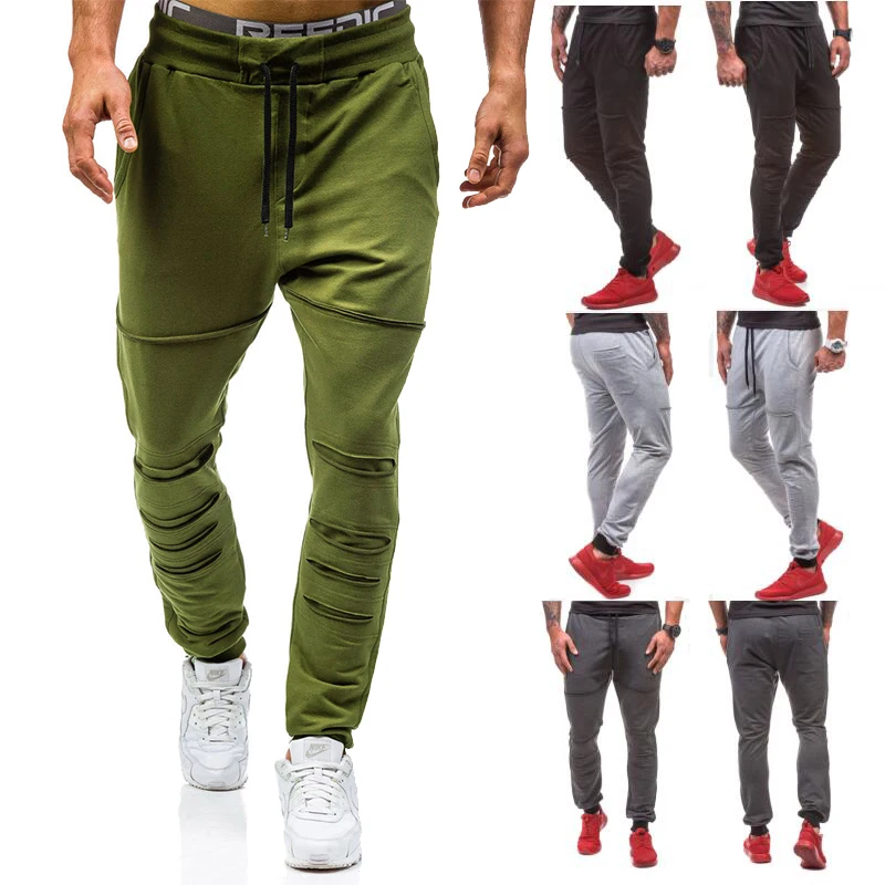 Дропшиппинг для мужчин бегунов 2019 модный бренд отверстие украсить длинные мотобрюки фитнес хлопчатобумажные спортивные брюки хип хоп