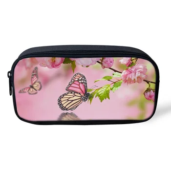 

Casual Cosmetic Bag Butterfly Water Wave Pink Flower Makeup Travel Bag Zipper Pencil Case Office Student Stationery