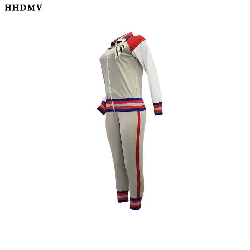 HHDMV GJH1062 street casual movement style sets long sleeve lapel zipper top elastic long pants printed two piece sets