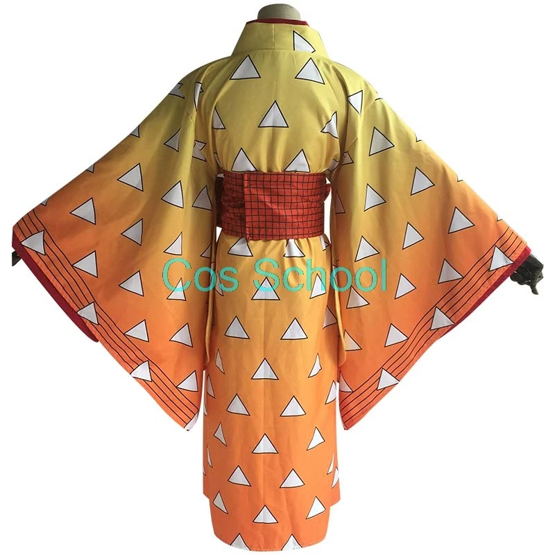 Cos школьная демон убийца Kimetsu без Yaiba Agatsuma Zenitsu Костюмы для косплея Zenitsu Agatsuma Для женщин кимоно и парики