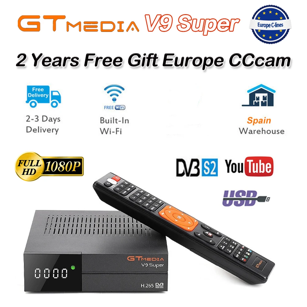 GTMedia V9 супер Full HD спутниковый ресивер с 1 год Европа Испания Германия Cccam Full HD H.265 декодер ТВ коробка V9 супер