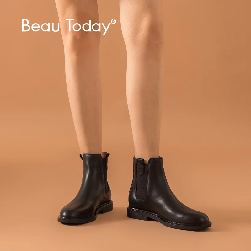 BeauToday/Ботинки Челси; женские ботильоны из коровьей кожи; эластичная лента; круглый носок; зимняя женская обувь на плоской подошве; ручная раб... BeauToday/Ботинки Челси; женские ботильоны из коровьей кожи; эластичная лента; круглый носок; зимняя женская обувь на плоской подошве; ручная раб...