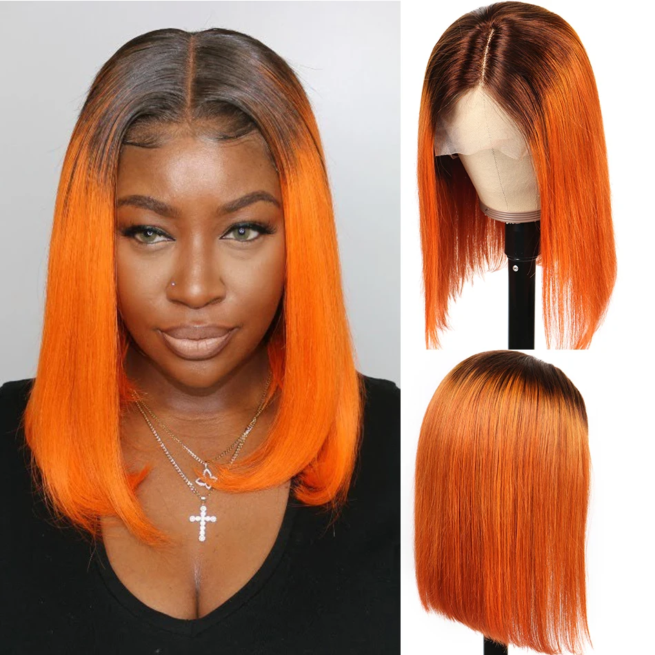 Highlight Bob Wig Short Bob Lace Wig For Women Orange Human Hair Wig Brazilian Ombre Bob Lace