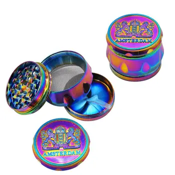 

Drum and rainbow style zinc alloy smoked herbal grinder 53MM 4 pieces sharp diamond tooth tobacco leaf grinder smoker grinder