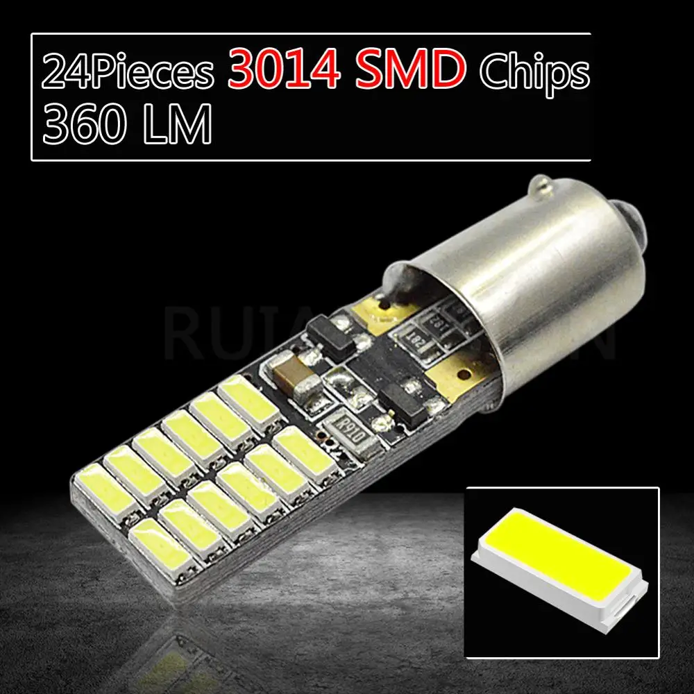 10x2 Вт BA9S светодиодный Canbus лампы 24 smd H21W BAX9S BAY9S T4W H6W светодиодный автомобиль 3014 клиновидные боковые светильник внутренняя сигнальная лампа белого и желтого цвета 12V