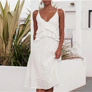 

Beach Dress Women Covered Woman Kaftan Tunic On Swimsuit Ladies Summer Popular Lace Suspender Neck Solid Color Spandex