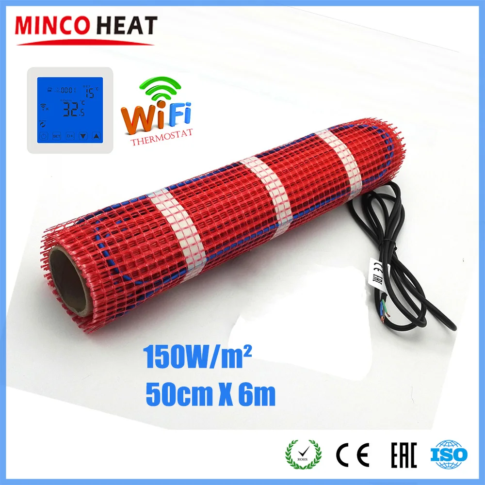 Minco Heat 6 м x 50 см фторополимер изолированный нагревательный кабель коврик для подогрева пола, таяния снега 230 В 150 Вт/кв. М