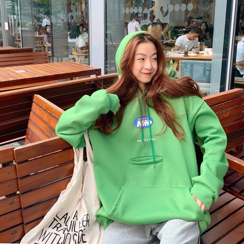 Ulzzang свободные Bf карман печати с капюшоном негабаритных теплый Harajuku Kawaii Винтаж Толстовка толстые карманные Пуловеры Женская одежда