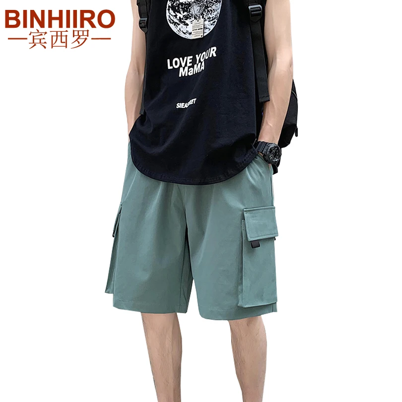 

Summer Men's Pocket Design Cargo Pants Refreshing Breathable Loose Hip-Hop Casual Pants 2020 Straight Solid Color Men's Shorts