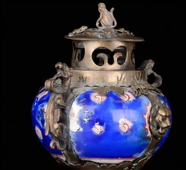 Украшение белый Медный Серебряный заводские магазины orcelain инкрустированный тибетским серебром крышка с обезьяной благовония горелка с QianLong Mark