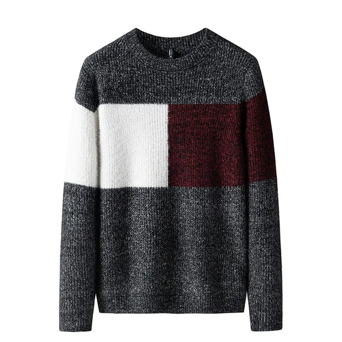 Осенне-зимний брендовый мужской свитер с круглым вырезом в стиле пэчворк, тонкий мужской Повседневный свитер с длинным рукавом в стиле пэчворк, Мужская тонкая одежда - Цвет: black