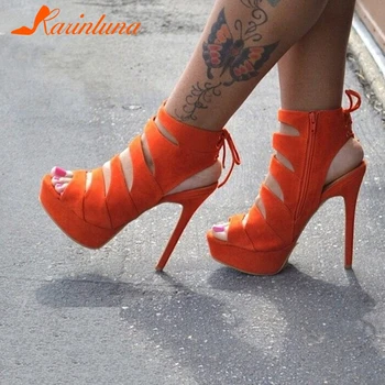 

Karinluna 2020 New Fashion women shoes Gladiator Zipper Plarform Solid Ultra High Thin Heesl Sexy Sandals