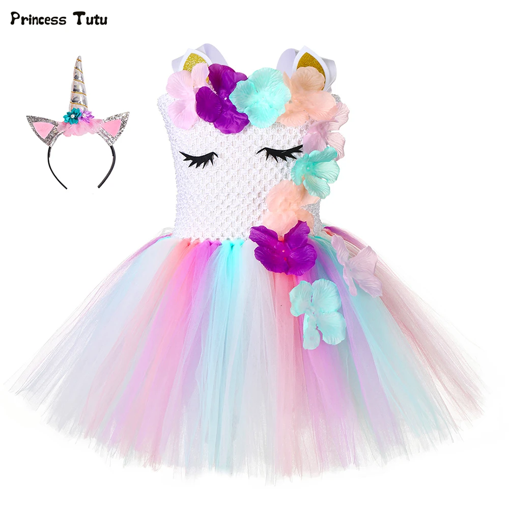 CinheyU Déguisement De Licorne Princesse Anniversaire Pageant Tulle Robe Halloween Cosplay Noel Carnaval Deguisement Avec Ban Am
