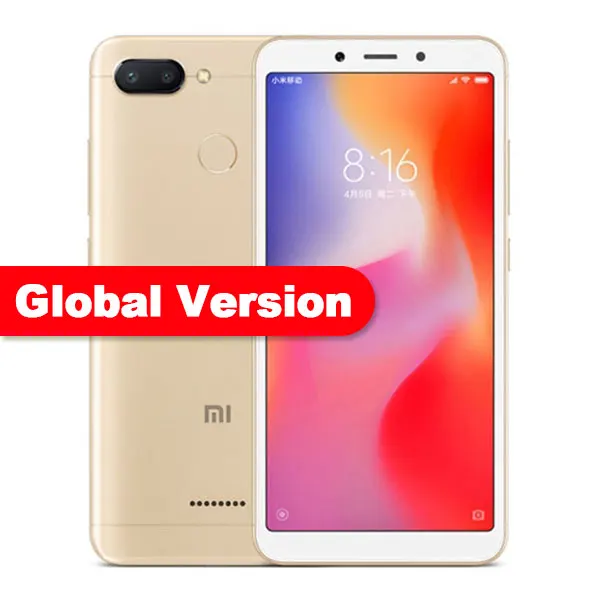 Мобильный телефон Xiaomi Redmi 6 с глобальной версией, 4 ГБ, 64 ГБ, Helio P22, четыре ядра, 5,45 дюймов, 18:9, полный экран, 3000 Мп+ Мп, мА/ч - Цвет: Gold EU Version