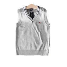 Детская одежда; сезон осень-зима; стиль; свитер для мальчиков; однотонная универсальная жилетка из чистого хлопка и проволочная нить для больших детей