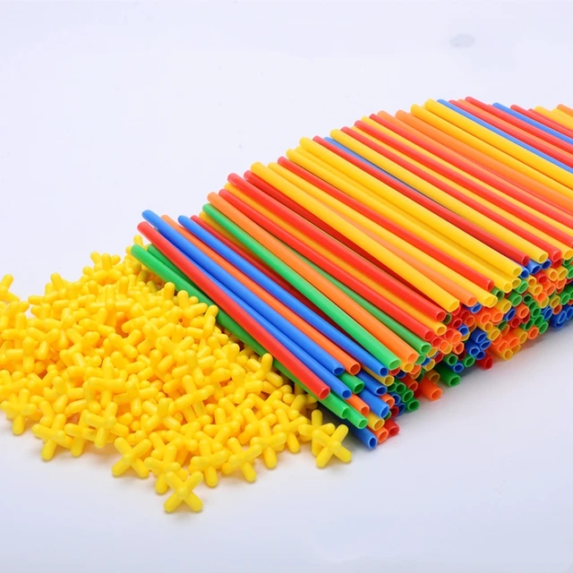 100/200/300pcs Plastic Straw Building Blocks Toy Set 4D DIY Creative Assembly Educational Toys for Kids Children Gift 1