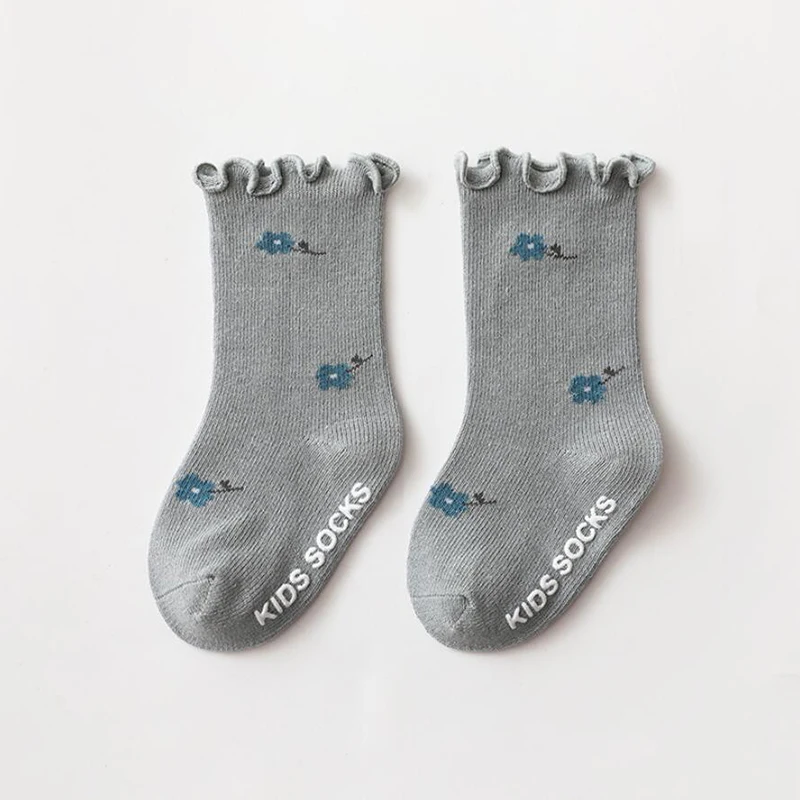 Cotton Socks Children Socks 0-5 Years Toddlers Girls Frilly Socks Soft Cotton Baby Ankle Sock Flower Pattern Children Socks Anti Slip Infant Floor Sock