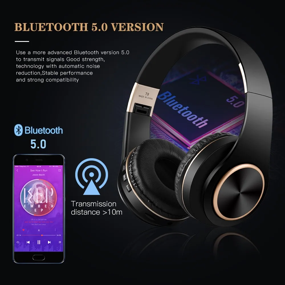 Цена T8 HIFI стерео наушники bluetooth наушники музыка гарнитура Поддержка TF карты с микрофоном для мобильных xiaomi iphone sumsamg планшет