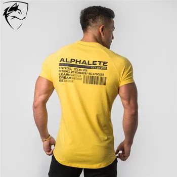 

ALPHALETE Brand Summer Fashion Mens Short Sleeve T-Shirts Bodybuilding and Fitness Mens Gyms Clothing Workout Cotton T-Shirt Men