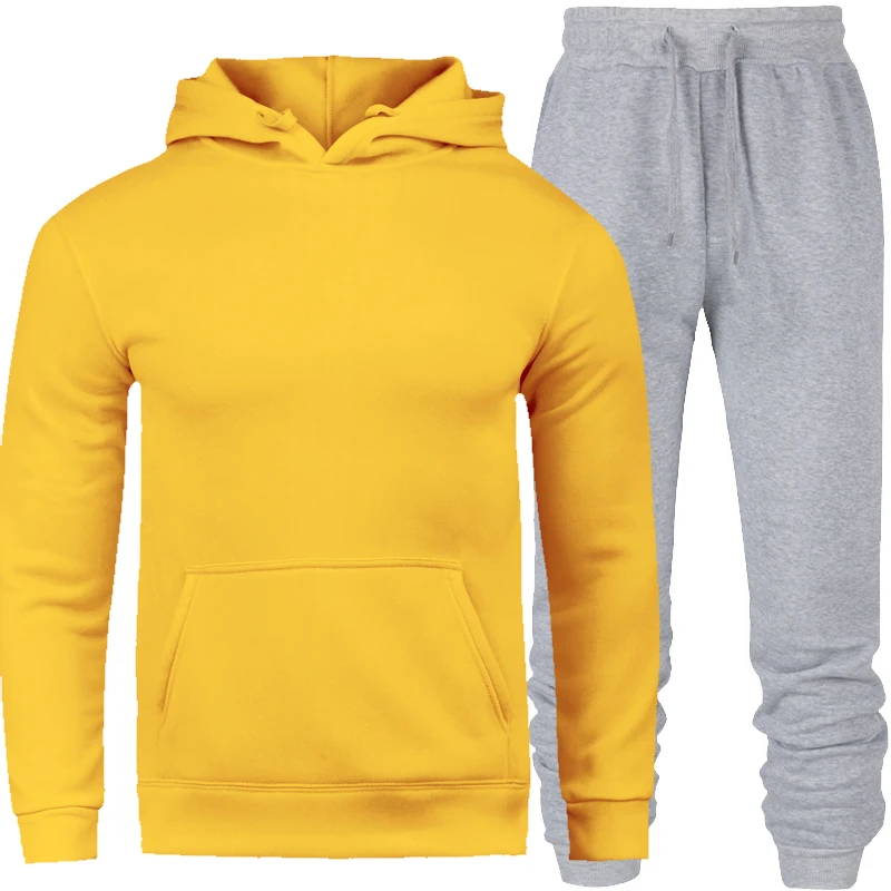 Autumn Winter Fleece Hoodies Men Casual Hooded Warm Sweatshirts Male Thicken Tracksuit 2PC Jacket+Pant Men Sportswear