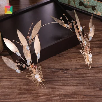 

Gold Leaf Hairbands Bridal Crowns Hair Accessories Rhinestone Tiara Women Headband Pearl Girl's Party Hair Jewelry Glittery