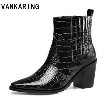 

new genuine leather cowboy ankle boots for women thick high heel boots snake print western cowgirl boots woman dress party shoes