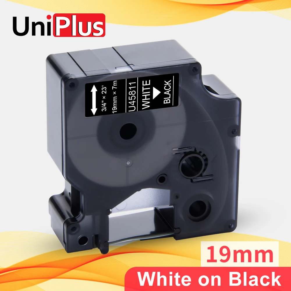UniPlus совместимый с Dymo D1 лента для этикеток белая на черной 19 мм наклейка 45811