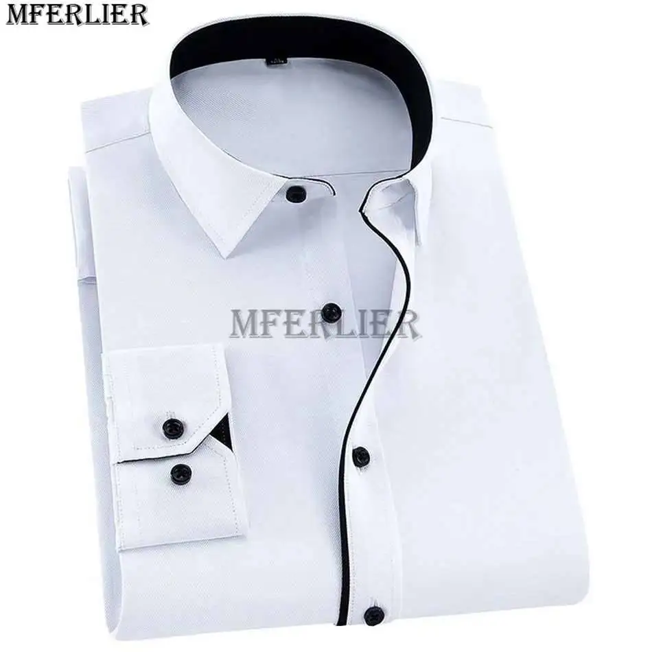 

spring autumn blue shirts cotton men formal long sleeve simple shirt office loose dress shirt plus size 10XL 12XL 52 54 56 black