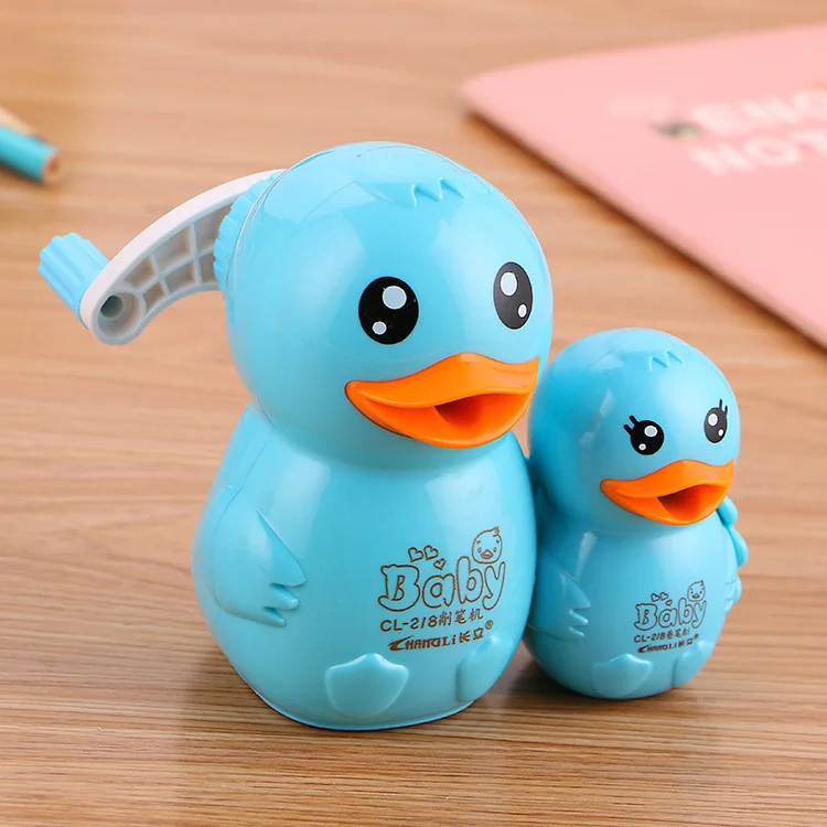 2 pcs/set Cartoon Duck Pencil sharpener Cute Hand mechanical Cutter Knife stationery gift office school supplies | Канцтовары для