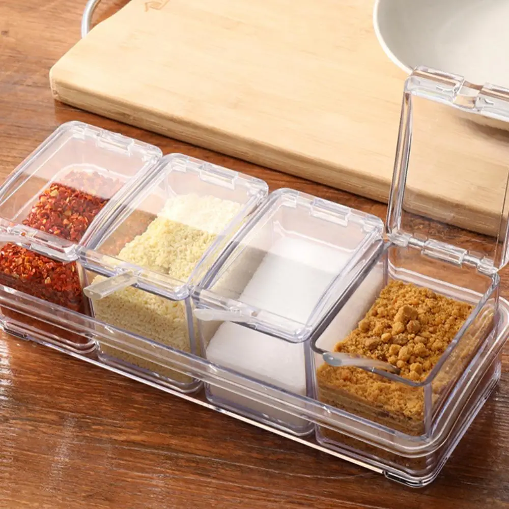 Food Grade Seasoning Case Food Grade Seasoning Box Good Sealing Seasoning  Container with Four Spoons Storage - AliExpress