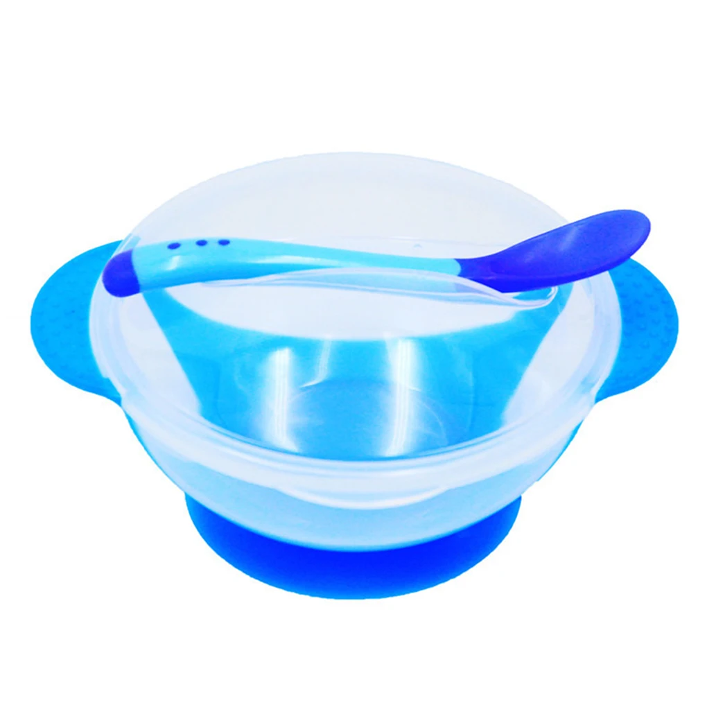 Термочувствительная ложка для кормления ребенка с присоской, обучающая тарелка/поднос, миска, набор посуды, чашка, детская посуда, столовая