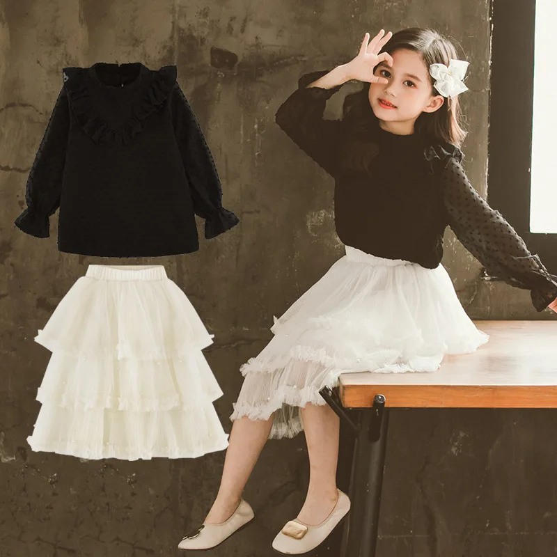 

Spring Girls Yarn Mesh Dress Skirt Set Childrenswear Big Boy Network Mesh Dress GIRL'S Two-Piece Set Fashion Children