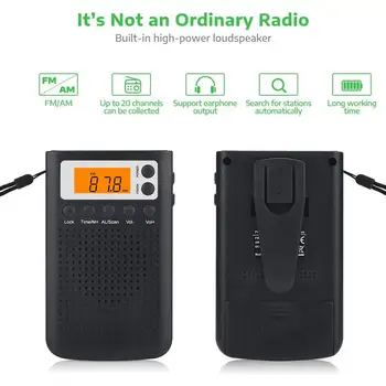 

EU/US/JP 0.5W Mini Radio Portable Stereo Pocket Radio Speaker With Built-in Speaker 3.5mm Headphone Jack AM FM Alarm Clock Radio