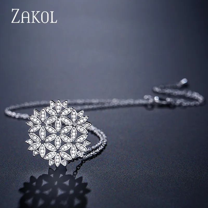 ZAKOL Модные CZ циркониевые микро вымощенные большие цветы женские подвески и