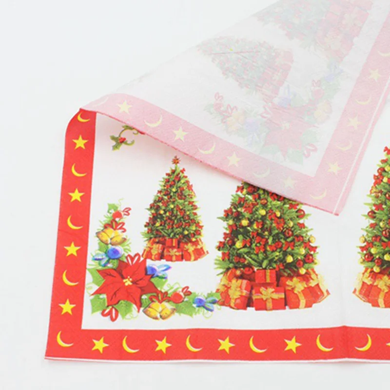 20 шт./упак. цветная салфетка с принтом бумага с новогодней елкой полотенце с рождественским карманом носовой платок семейный Рождественский стол украшение