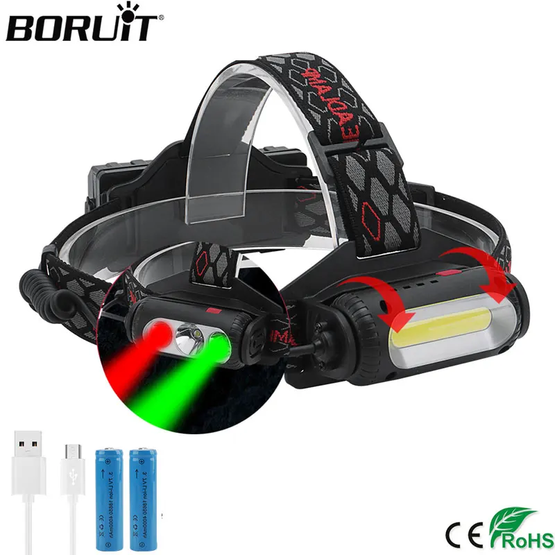 Налобный фонарь BORUIT светодиодный 8 режимов зарядка по USB 18650|Налобные LED-фонари| |