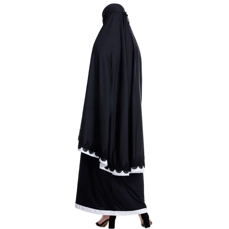 2 шт. мусульманский женский халат с длинным рукавом и рукавом летучая мышь хиджаб с кружевом праздничное платье