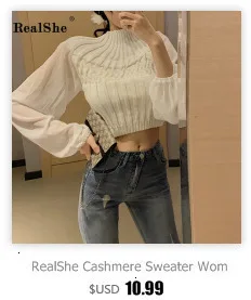 RealShe Cashmere Sweater Women O-neck Lantern Sleeve Solid Tops Sweaters for Women Spring Autumn Casual Knit Cardigan Women