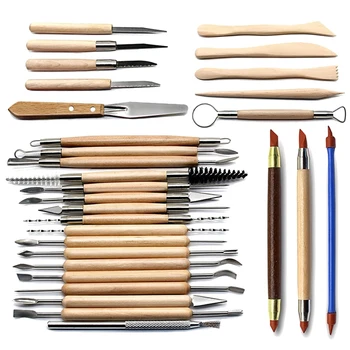 

30 Handicraft Clay Carving Tools Pottery Carving Tools Pottery and Ceramic Wooden Handle Modeling Clay Tools