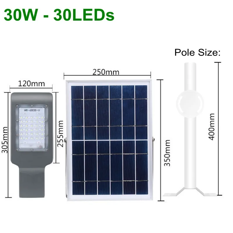 1 шт. 20 Вт 30 Вт 40 Вт 50 Вт 100 Вт Светодиодный уличный фонарь на солнечной батарее IP65 Водонепроницаемый светодиодный уличный светильник Открытый Солнечный садовый светильник