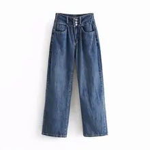 Женские широкие джинсы, повседневные винтажные брюки с высокой талией, синие ковбойские джинсовые штаны, свободные однобортные джинсы для мам, уличная одежда