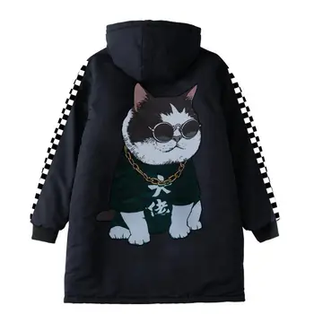 

Plus size men's clothing autumn and winter fat men's plus size cotton-padded jacket mid-length gangster cat print padded jacket