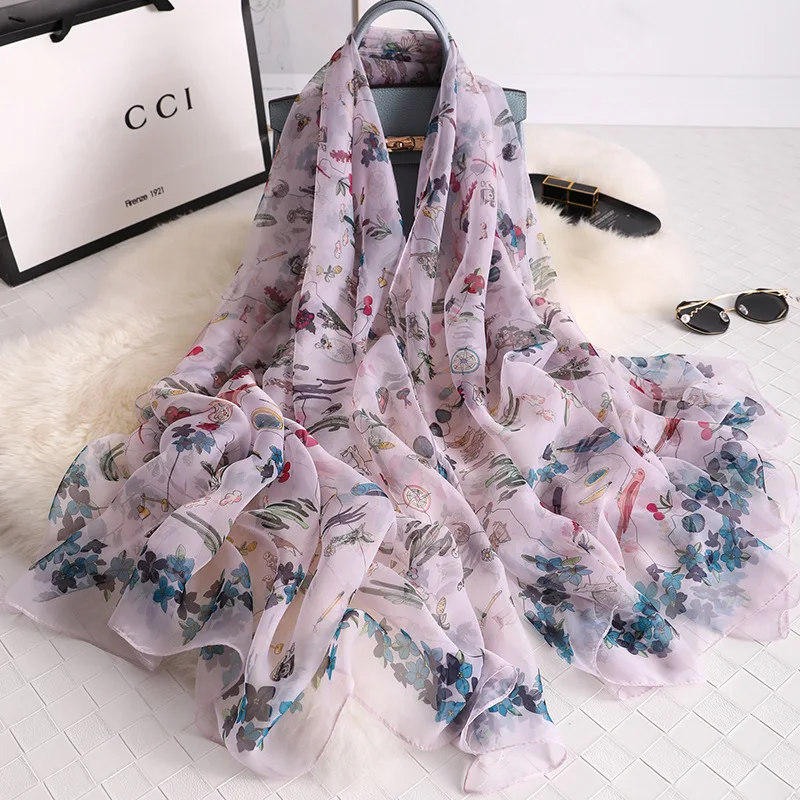 Летний шарф для женщин Модный Шелковый шарф с принтом дамские пашмины шали и обертывания дизайнерский бренд хиджабы платок женский - Цвет: 15