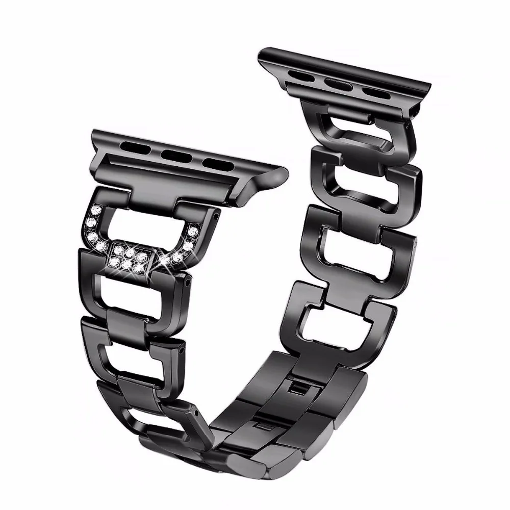 Tschick металлический ремешок для Apple Watch iWatch серии 4/3/2/1 Нержавеющая сталь Браслет ремешок браслет со стразами Замена