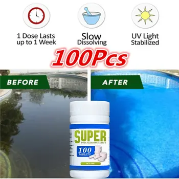 

100Pcs/Bottle Pool Cleaning Effervescent Chlorine Tablets Cage Disinfectant Swimming Pool Clarifier Multifunctional Cleaner