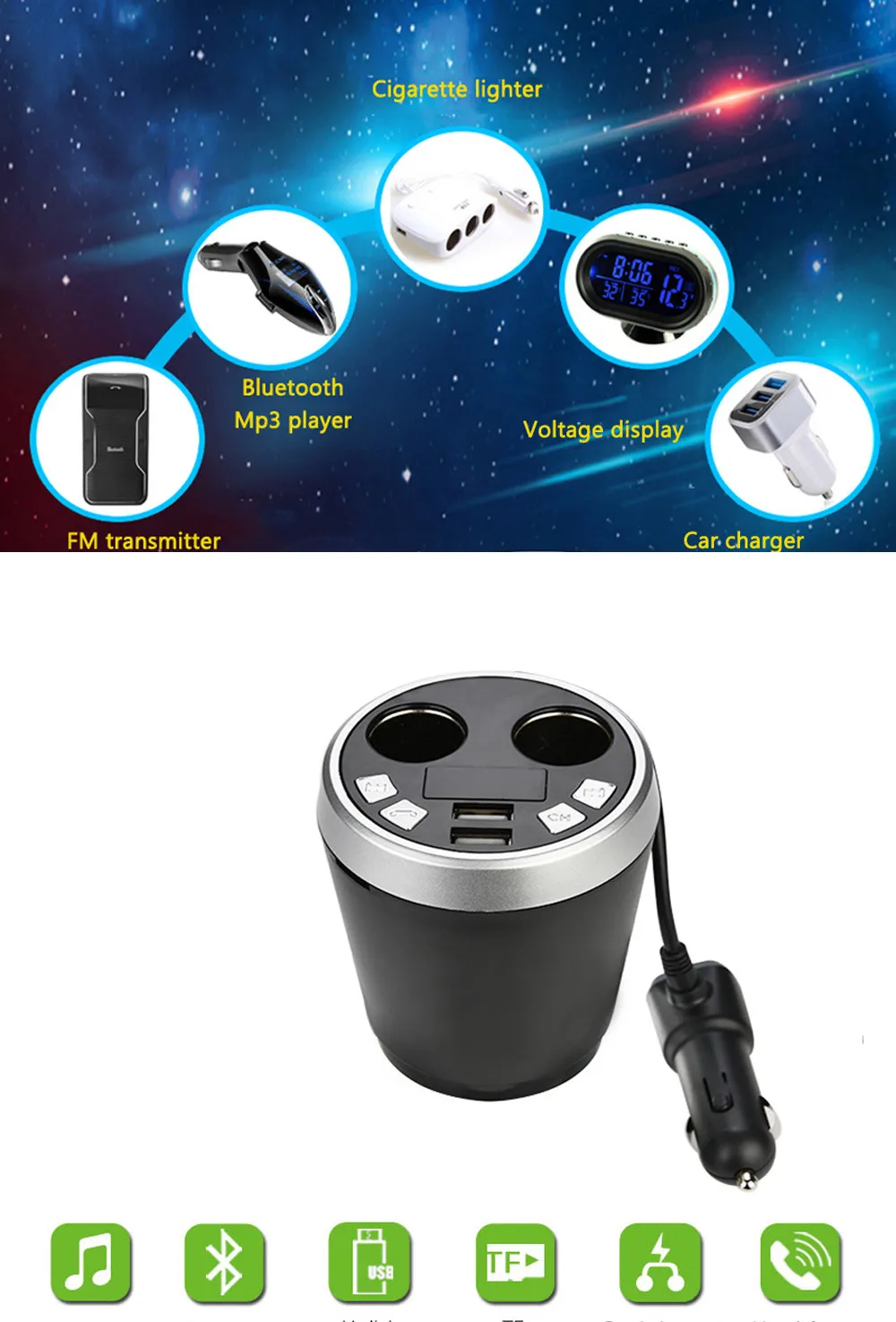 BX6 Bluetooth ЖК-дисплей автомобильный набор, свободные руки, MP3 плеер FM передатчик hands-free MP3 плеер, автомобильный набор, с чашкой Dual USB быстрой Зарядное устройство 12 V 24 V# Ger