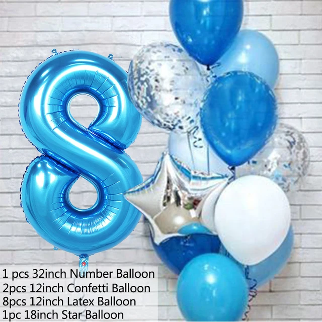 12pcs Pink Number Foil Balloon Birthday Party Decoration Latex Balloons Kids Baby Girl 1 2 3 4 5 6 7 8 9 Years Old 1st Birthday B-balloon number 8